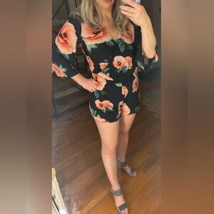 Francesca's Collections Navy Floral Romper